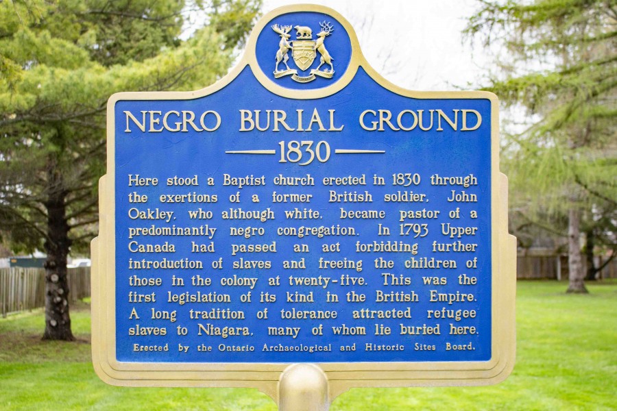 Then current plaque at the Negro Burial Ground. It will soon be renamed the Niagara Baptist Church Burial Ground, (Evan Saunders)