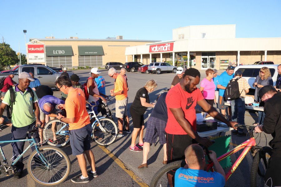 More than 250 bikes have been equipped with lights at the second Lights for Bikes event held at Phil's Valu-Mart. (Dariya Baiguzhiyeva/Niagara Now)