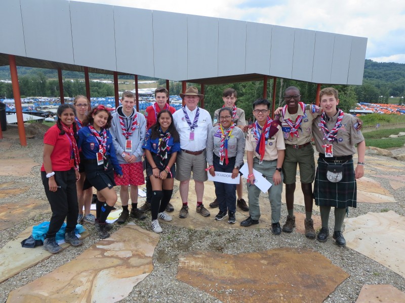 NOTL's Mike Scott at the World Scout Jamboree with scouts from England, Scotland, Mexico, USA, Canada, Ecuador, Taiwan and France. (Supplied)