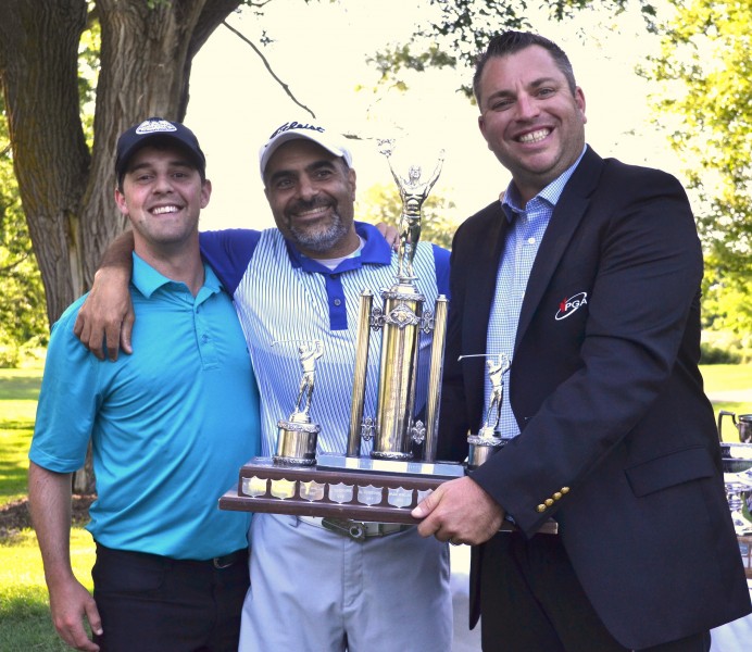 Men's open champ Joe Doria, with his golf buddy, assistant pro Ricky Watson, left, and head pro Billy Simkin. (Kevin MacLean/Niagara Now)