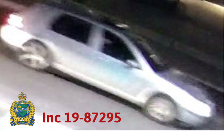 Police are looking fora four-door silver Volkswagen Golf with a light blue patch on the front passenger door. The front silver rims are different than the rear silver rims.