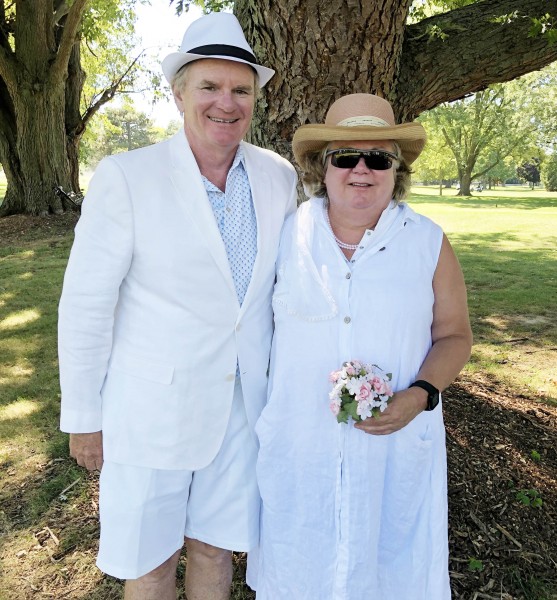 The prize for best-dressed couple at the Matrimonial Cup was an easy choice. It went to a couple dressed as bride and groom – Dean and Susan McCann. (Kevin MacLean photo)