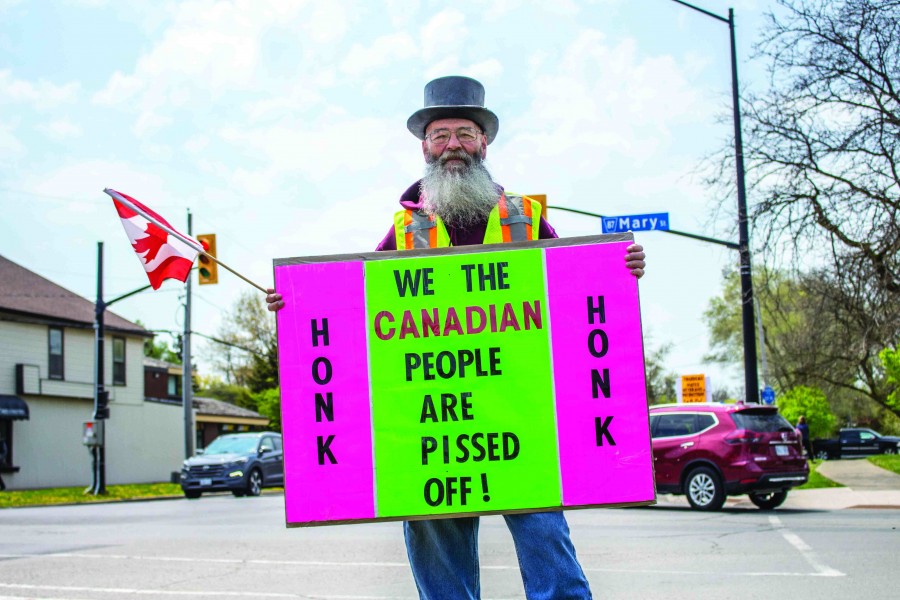 NOTL native Duke Willis was among those protesting against Justin Trudeau Sunday afternoon. (Richard Harley/Niagara Now)