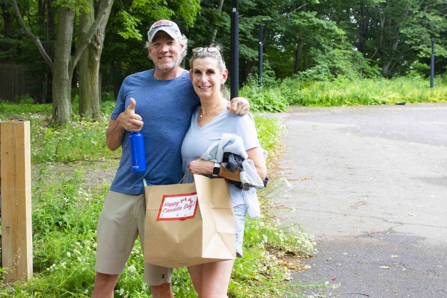 Carmen and Don Jankey picked up an extra Canada Day Package while walking around Fort George. (Evan Saunders)