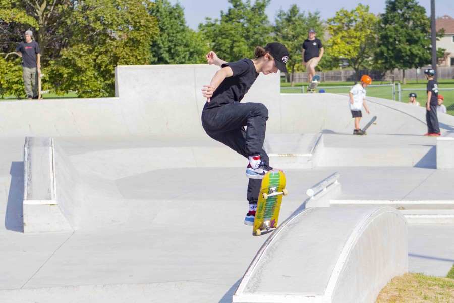 A CJ's Skatepark employee shows off his skills. (Evan Saunders)