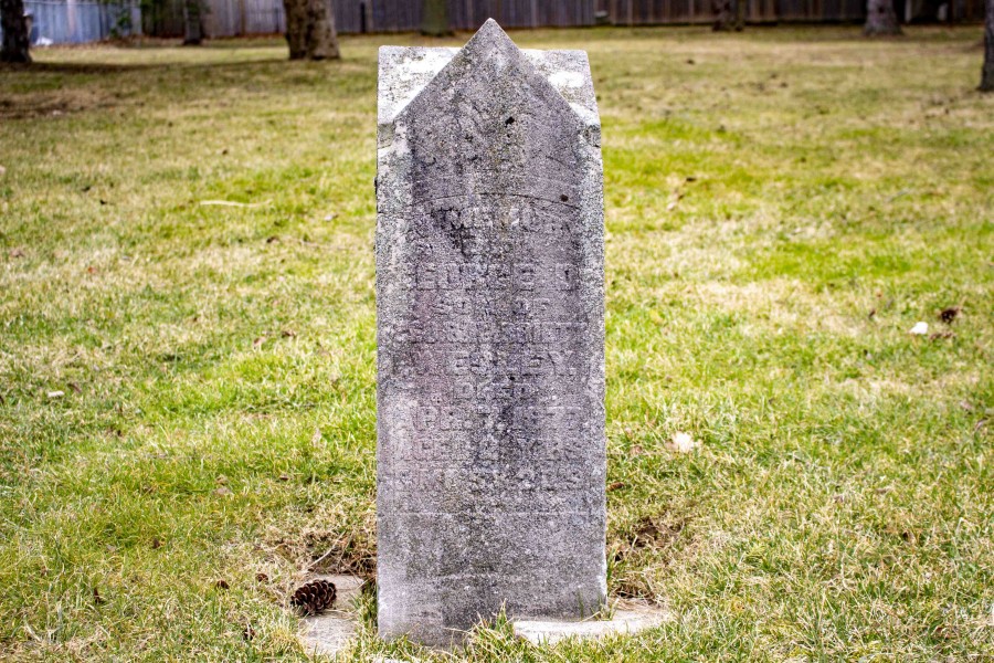 One of the remaining three headstones still standing in the Negro Burial Ground on Mississauga Street. (Evan Saunders)