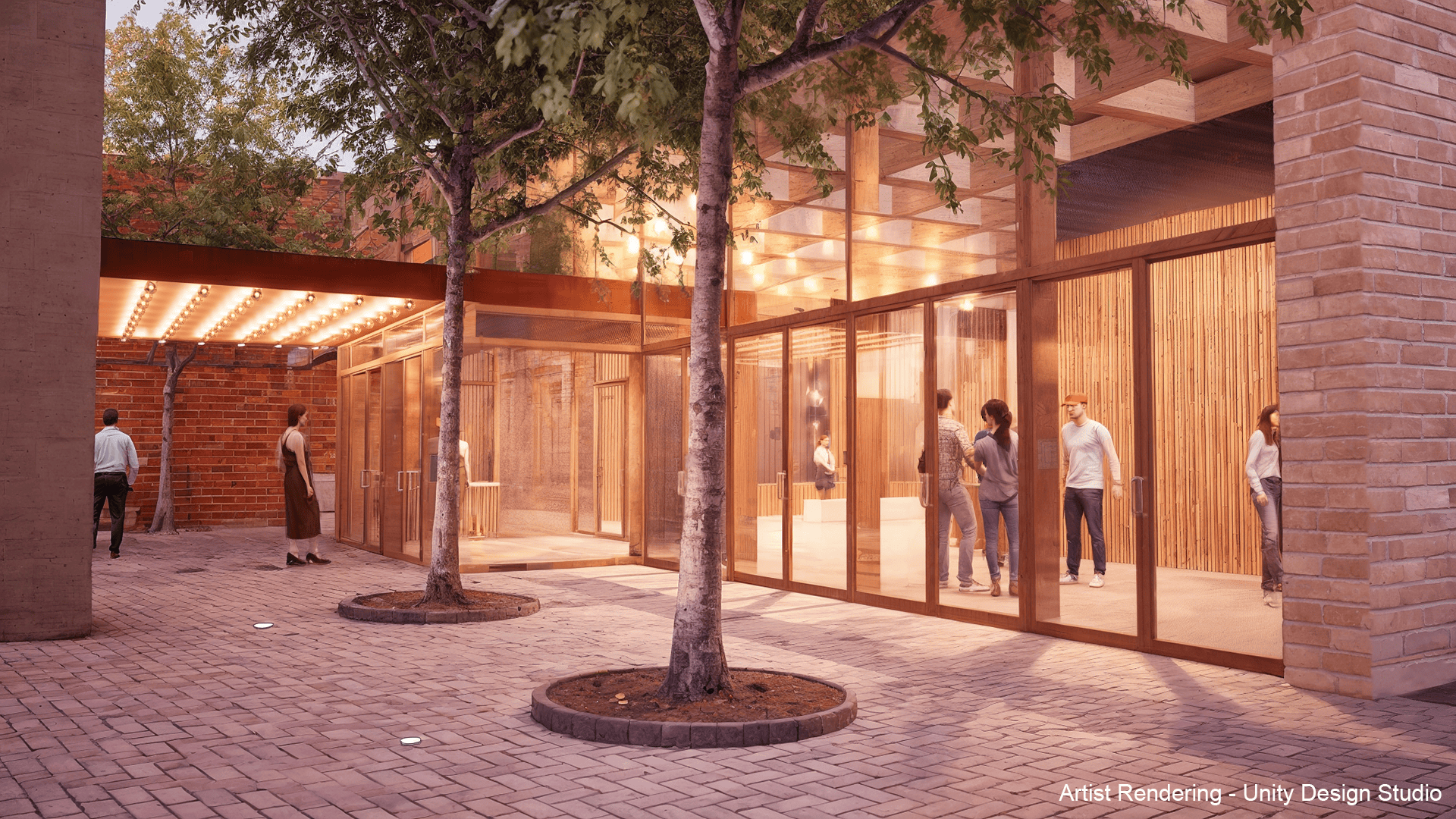 One of the Royal George Theatre's latest renderings of its design for the new theatre. This would be the new Queen St. courtyard between the ghost facade and the entrance to the theatre.