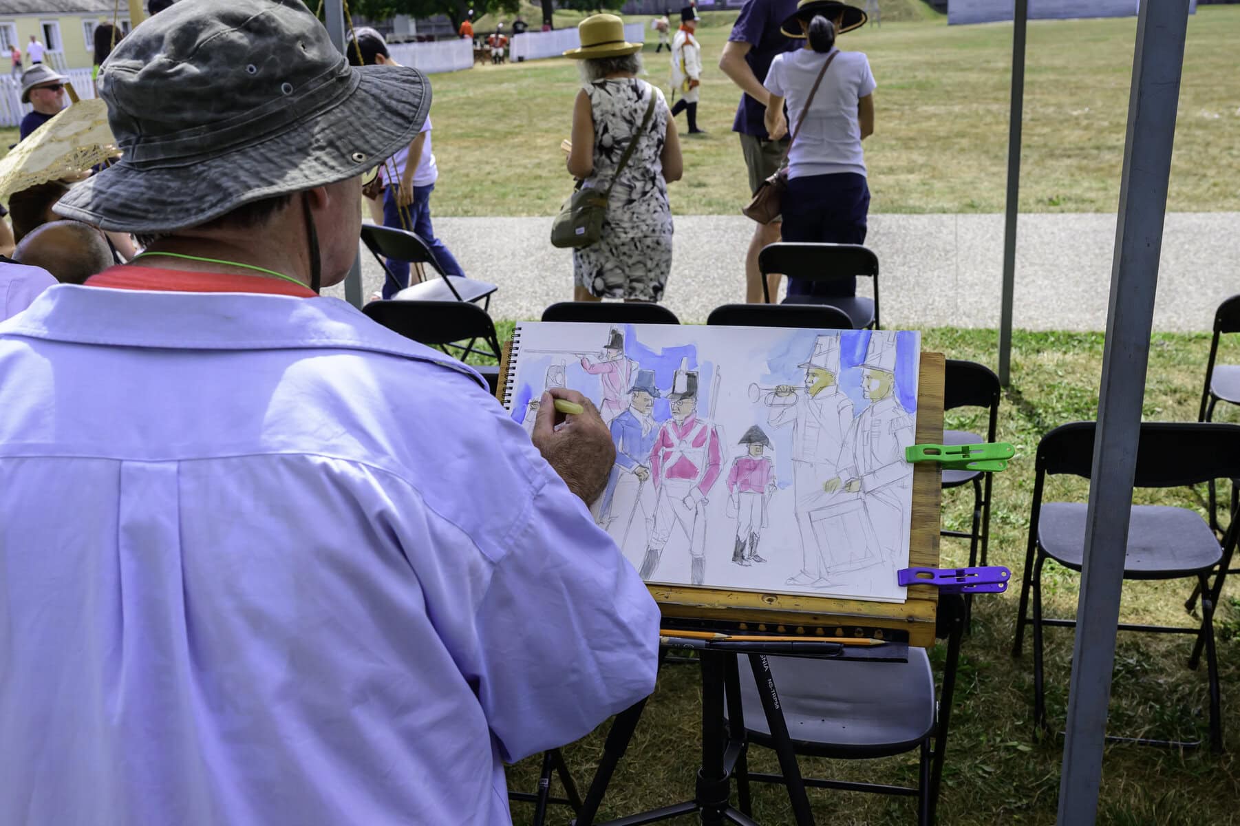 Artist John Danecker of Pelham depicts the activities taking place at the fort on the weekend.