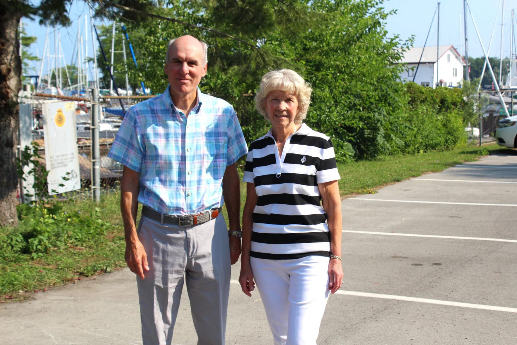 From left, Don Dinnin and Catherine Cornell, two King's Point residents, standing in Nelson Park's parking lot, near where Signum Wireness wants to install its 18-metre cellphone tower for Freedom Mobile users. Both say while Ricardo Street could use more signal coverage, the entrance of Nelson Park is the wrong place for the tower.