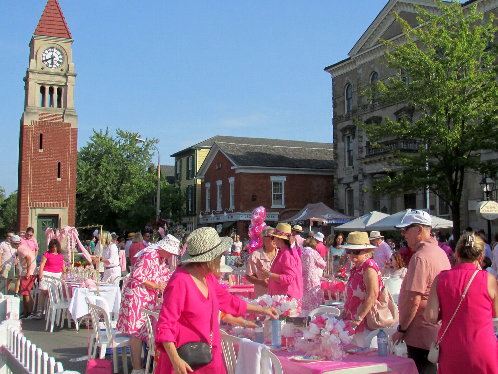 The Chamber of Commerce’s Shades of Summer event gathers outside the courthouse on Queen Street. 60 tables sat dozens of guests dressed in theme, turning the historic street into a sea of pink.