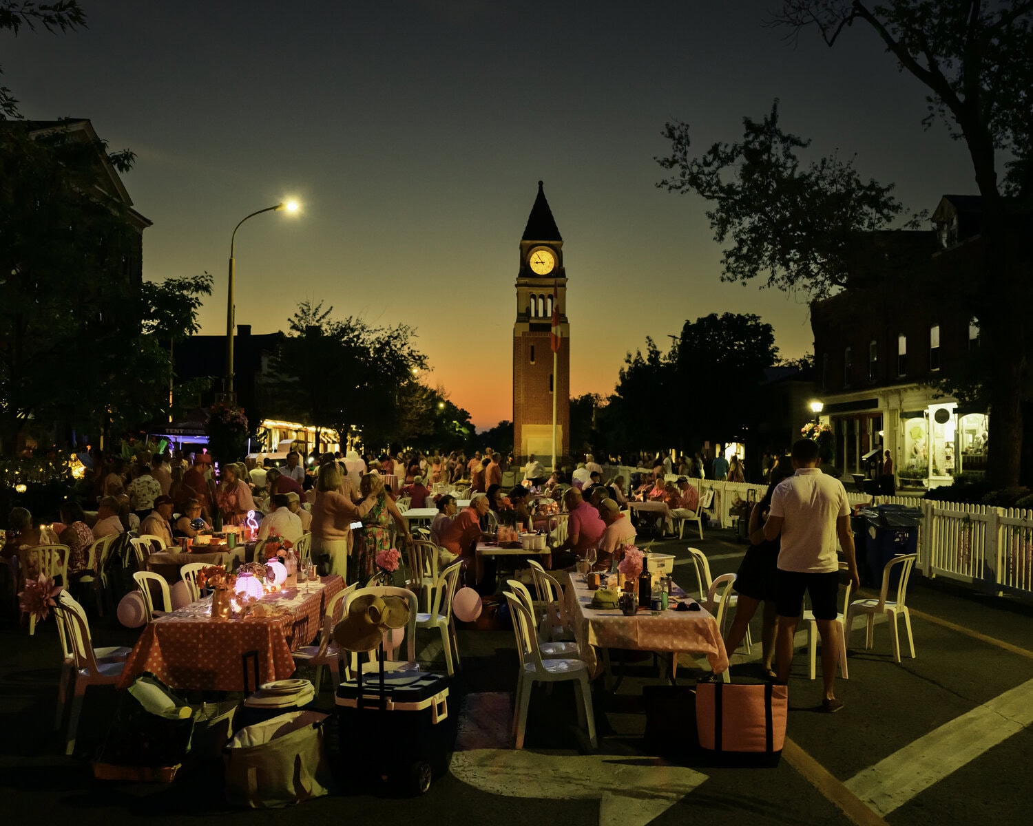 Twilight hour over Queen Street in front of the clock tower cenotaph on Sunday evening.
