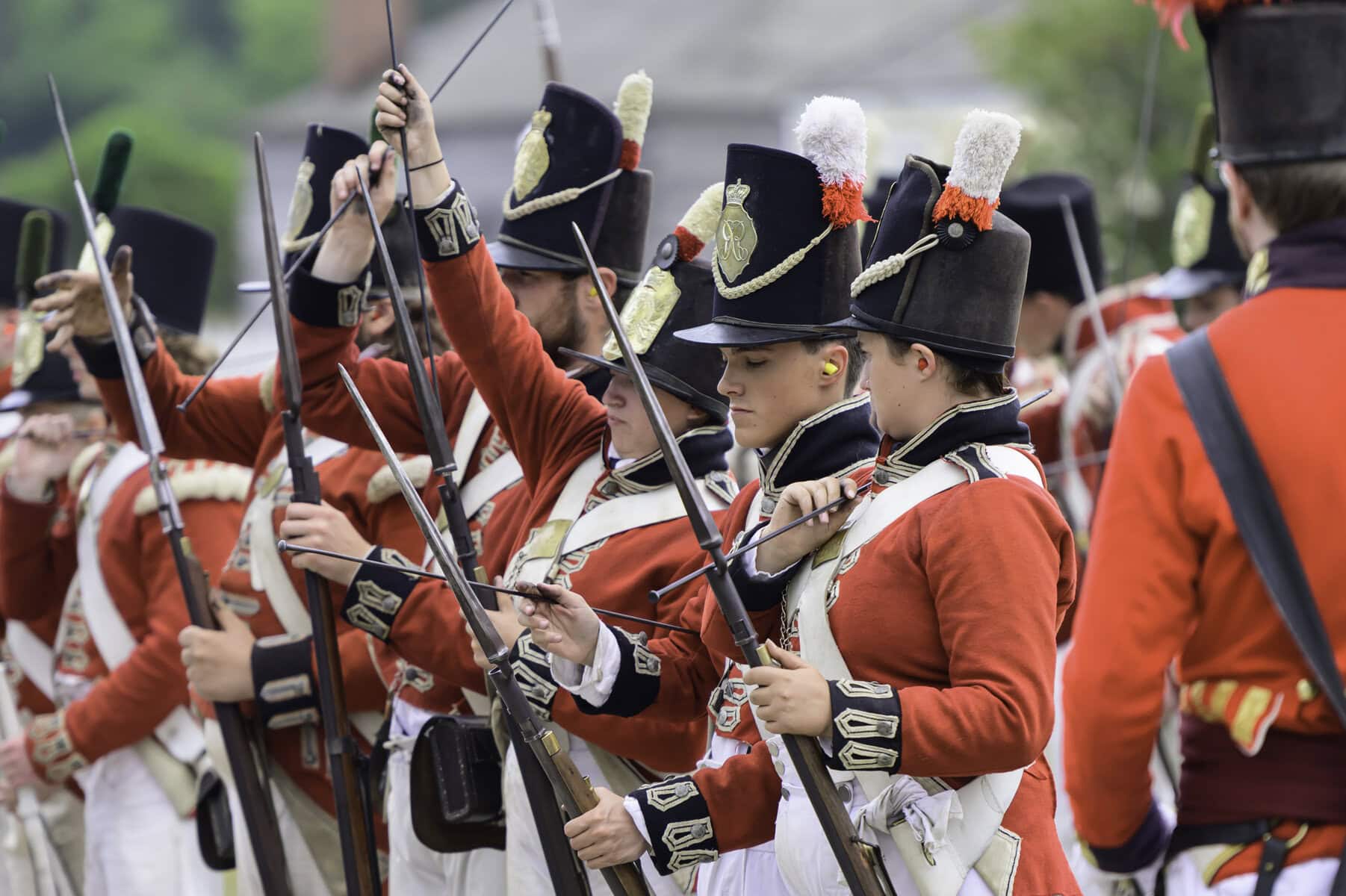 The re-enactors ready to pull off the perfect volley in a firepower demonstration.