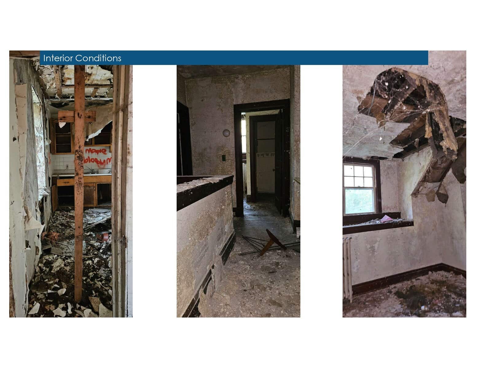 These photos, included in Rainer Hummel and Mark Schultz' presentation to council, show the state of the interior of the David Secord House today.