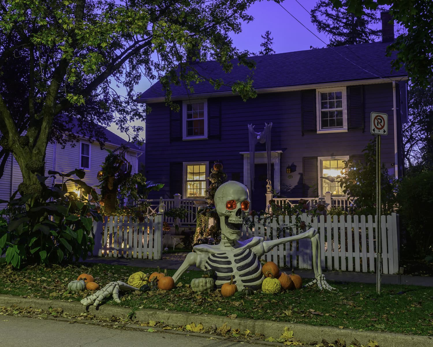 Visitors and locals alike are
sure to stop and stare at
this ghoulish display at 167
Regent St., featuring this several-foot-tall
skeleton with glowing red eyes
emerging out of the front lawn.