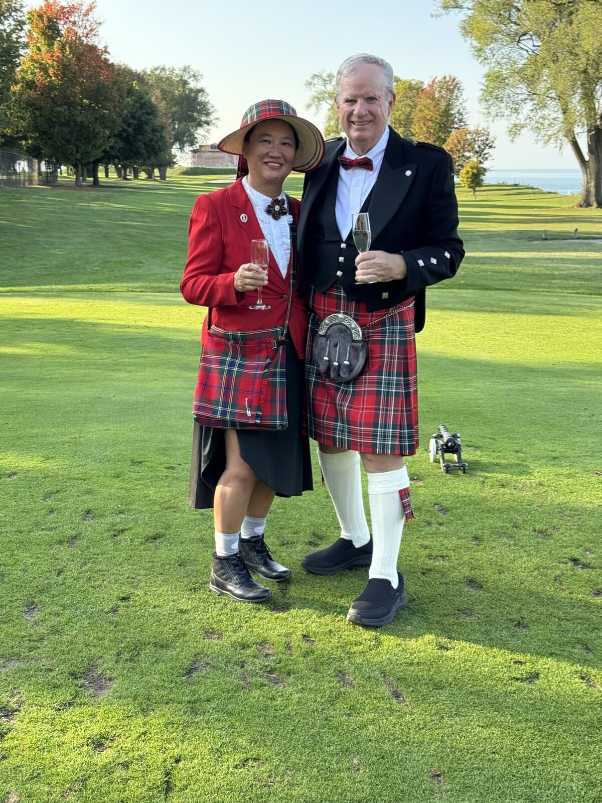 The Lake Report's duo of May Chang and Kevin MacLean, wore his family tartan for the NOTL Golf Club's 150th anniversary celebration.