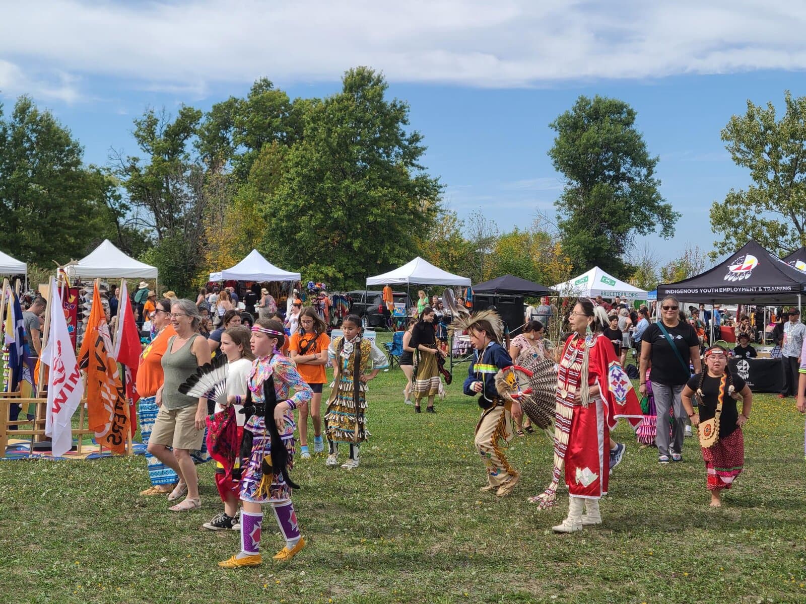 Colourful regalia fills the dance circle at the Niagara
Regional Native Centre. The powwow was attended by thousands.