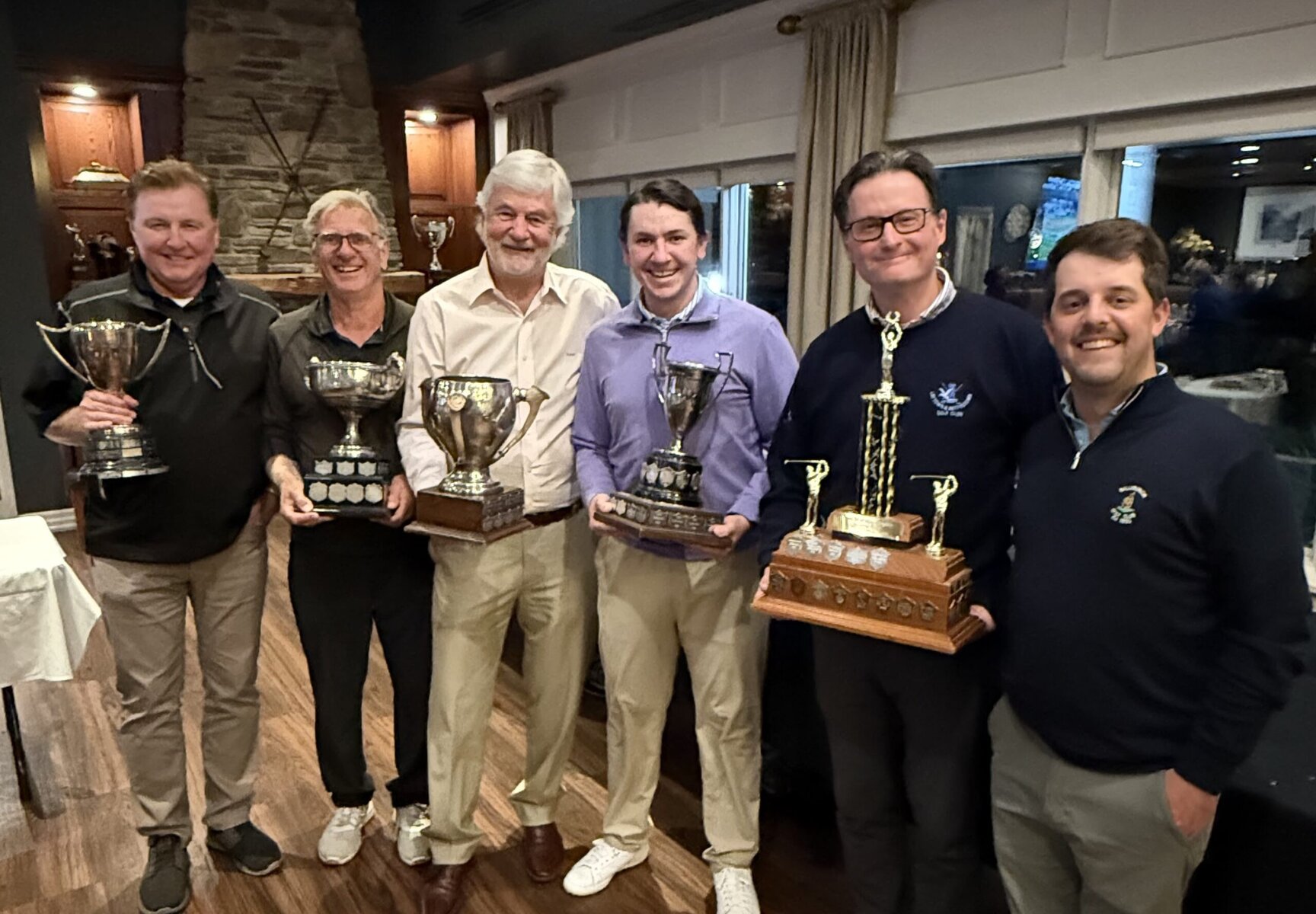 Kevin MacLean
11:43 AM, Yesterday
The winners of the NOTL Golf Club's annual match play competitions were honoured at last week's closing ceremony. From left: Dan Regan (Carmichael Cup), Bill Smethurst (Wettlaufer Cup), Stephen Warboys (Jim Brown Cup), Devon Neudorf (President's Cup) and Stephen Jenkins and Ricky Watson (Goldup pairs). 