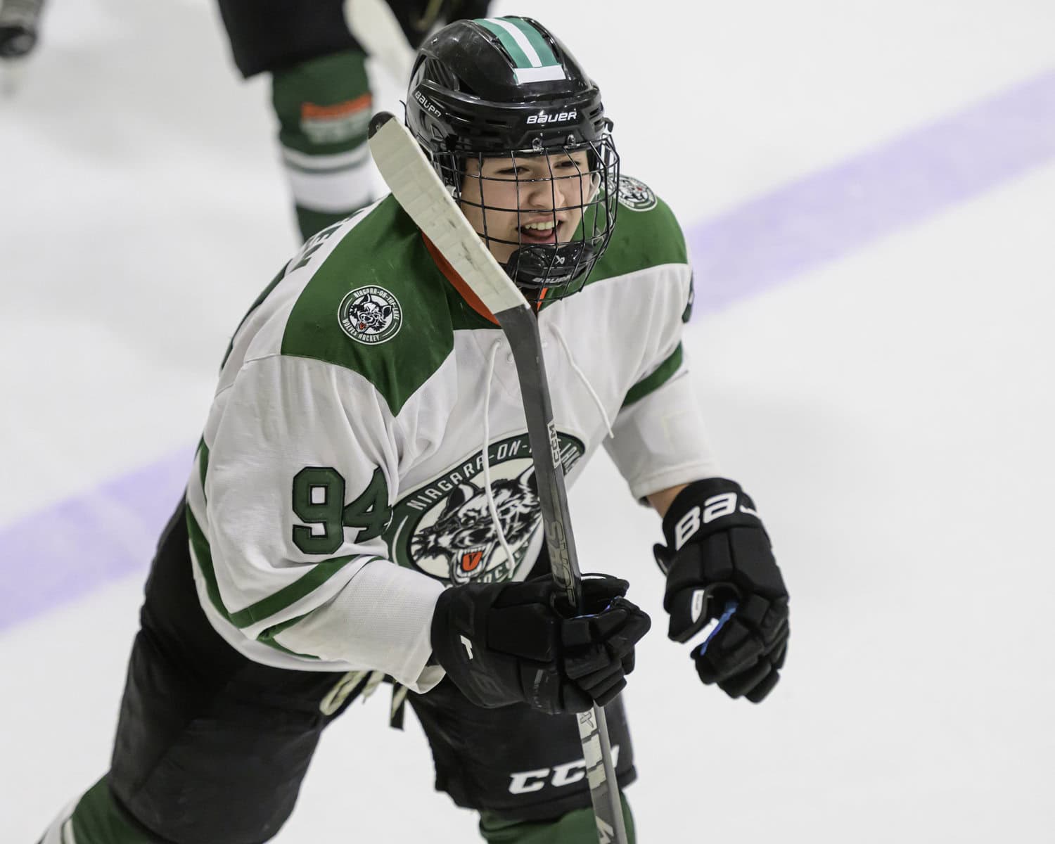 Thomas Munera celebrates after scoring in the first period to give the U19 Wolves an early 1-0 lead over South Muskoka. The visitors responded with three unanswerd goals to take the game 3-1.