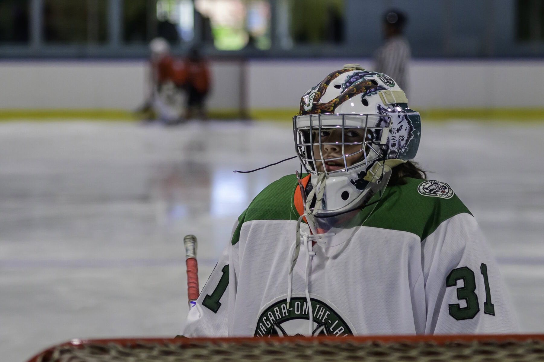 William Ecker of U13 NOTL Wolves stands focused before puck drop against Almaguin. The Wolves went on to edge their opponents 3-2 in a tightly contested game, making it to the championship.