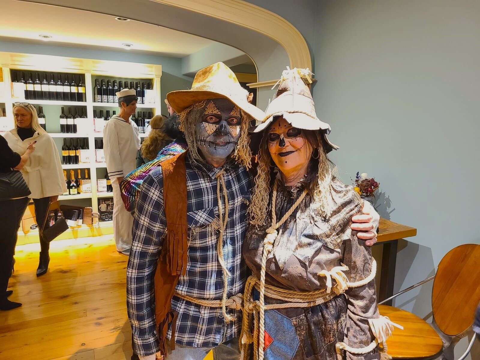 Kathy and Mark Rocheleau came dressed as scarecrows for the Halloween gala at Ravine Vineyard Estate Winery, joining dozens of costumed guests for the annual cellar dinner. 