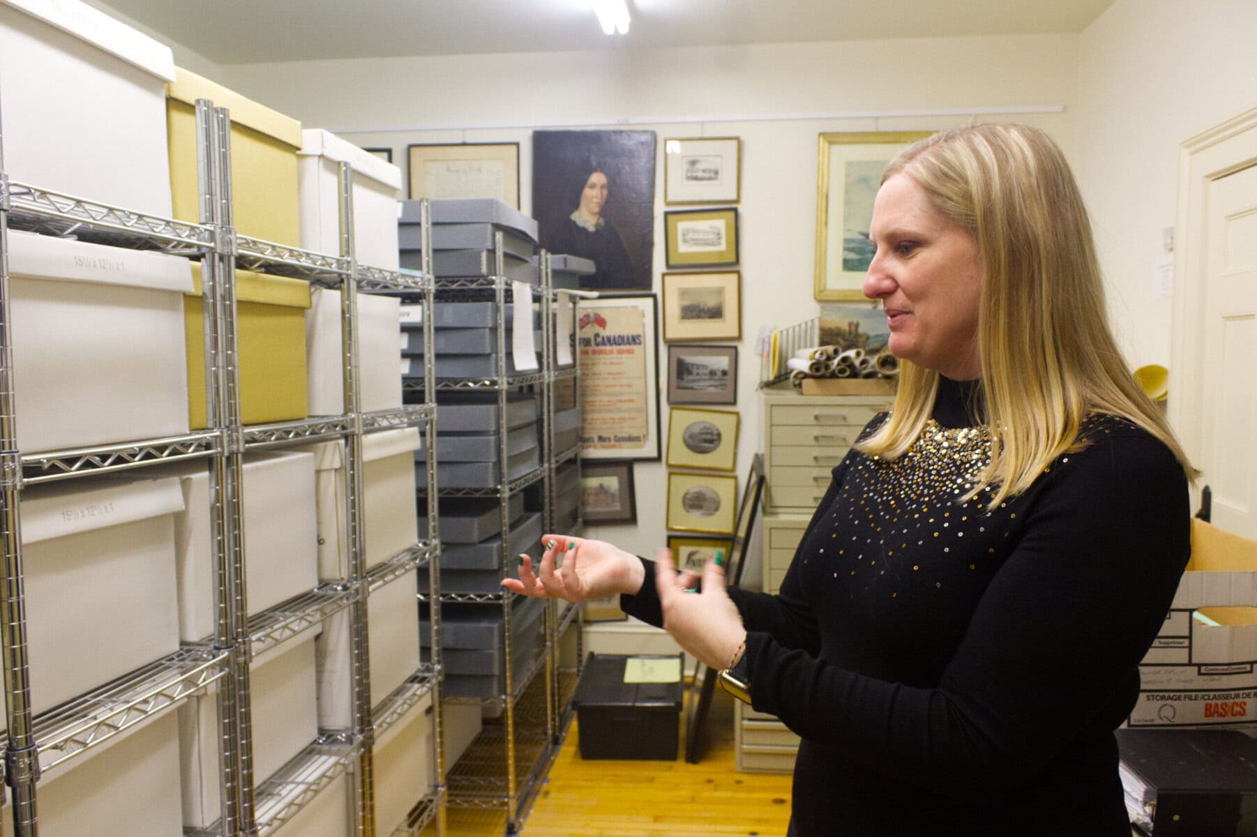 Outgoing NOTL Museum CEO and curator Sarah Kaufman in the museum's paper archives on Friday when the museum was celebrating its 130th anniversary. 