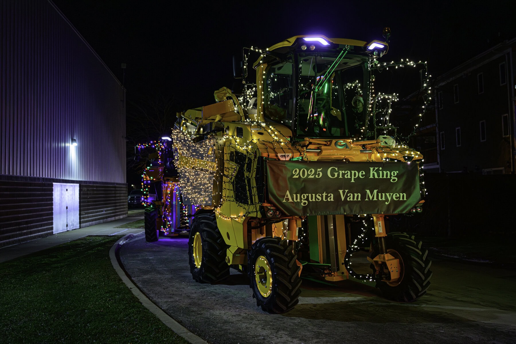 And they're off: tractors and trucks line up to exit the arena and set off onto Four Mile Creek Road.