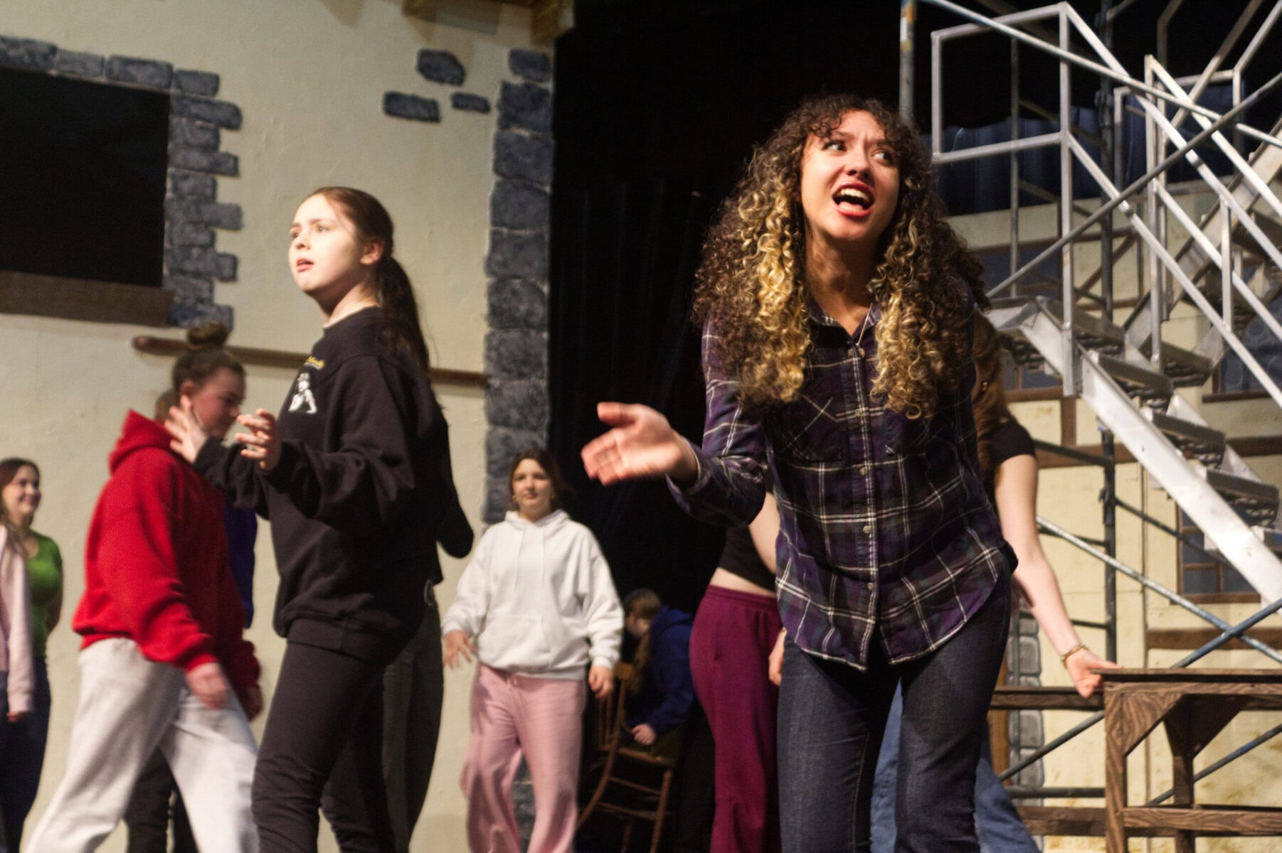 Aoibhin Davidson, Alena Romaniuk (background) and Zoë Taraba-Blair rehearsing "Les Miserables" during their dress rehearsal last Thursday.