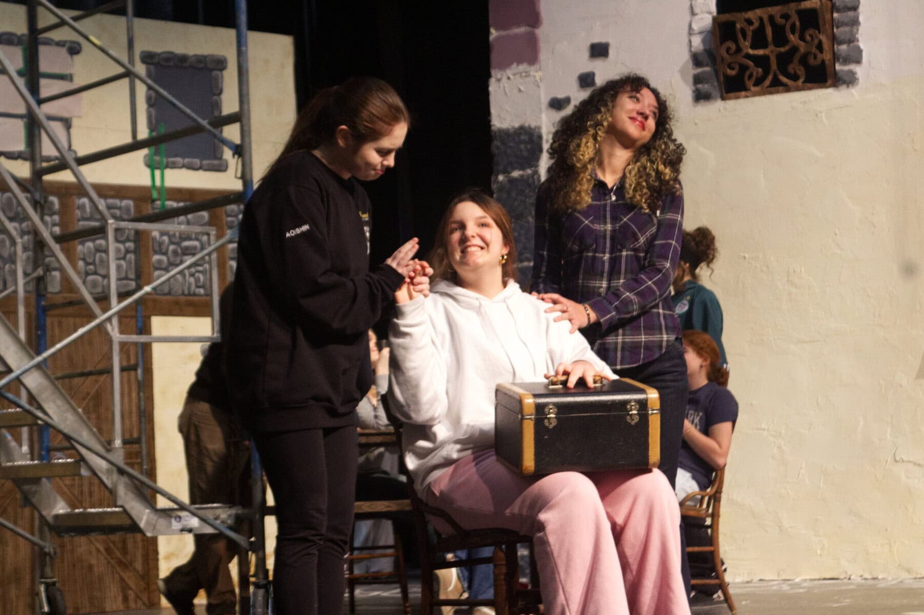 From left, Aoibhin Davidson, Alena Romaniuk and Zoë Taraba-Blair practice during their dress rehearsal.