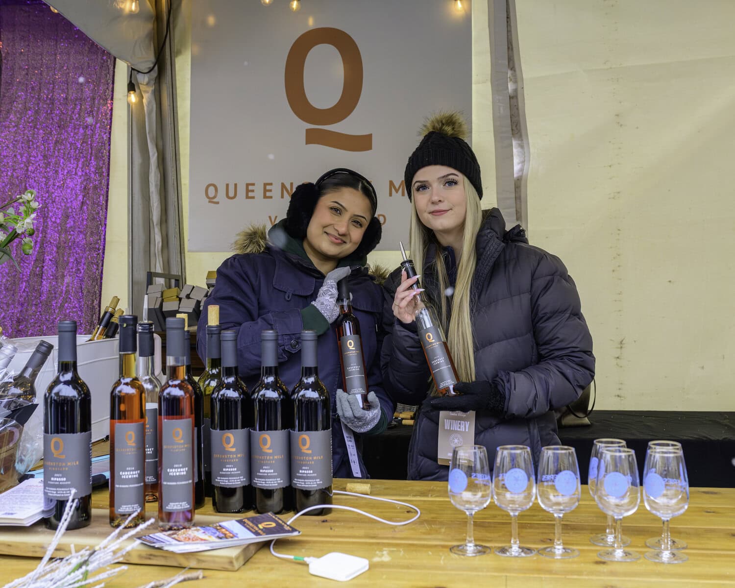 Chrismy Chandrathees and Kate McCann of Queenston Mile Vineyard were on deck to serve festivalgoers glasses of the winery's Cabernet icewine.