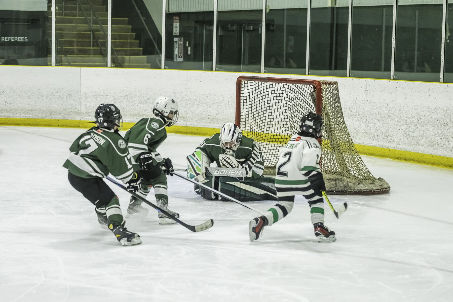 What a save! Goalie Colton Ferguson stops the Lucan Irish from scoring on the Wolves' goal.
