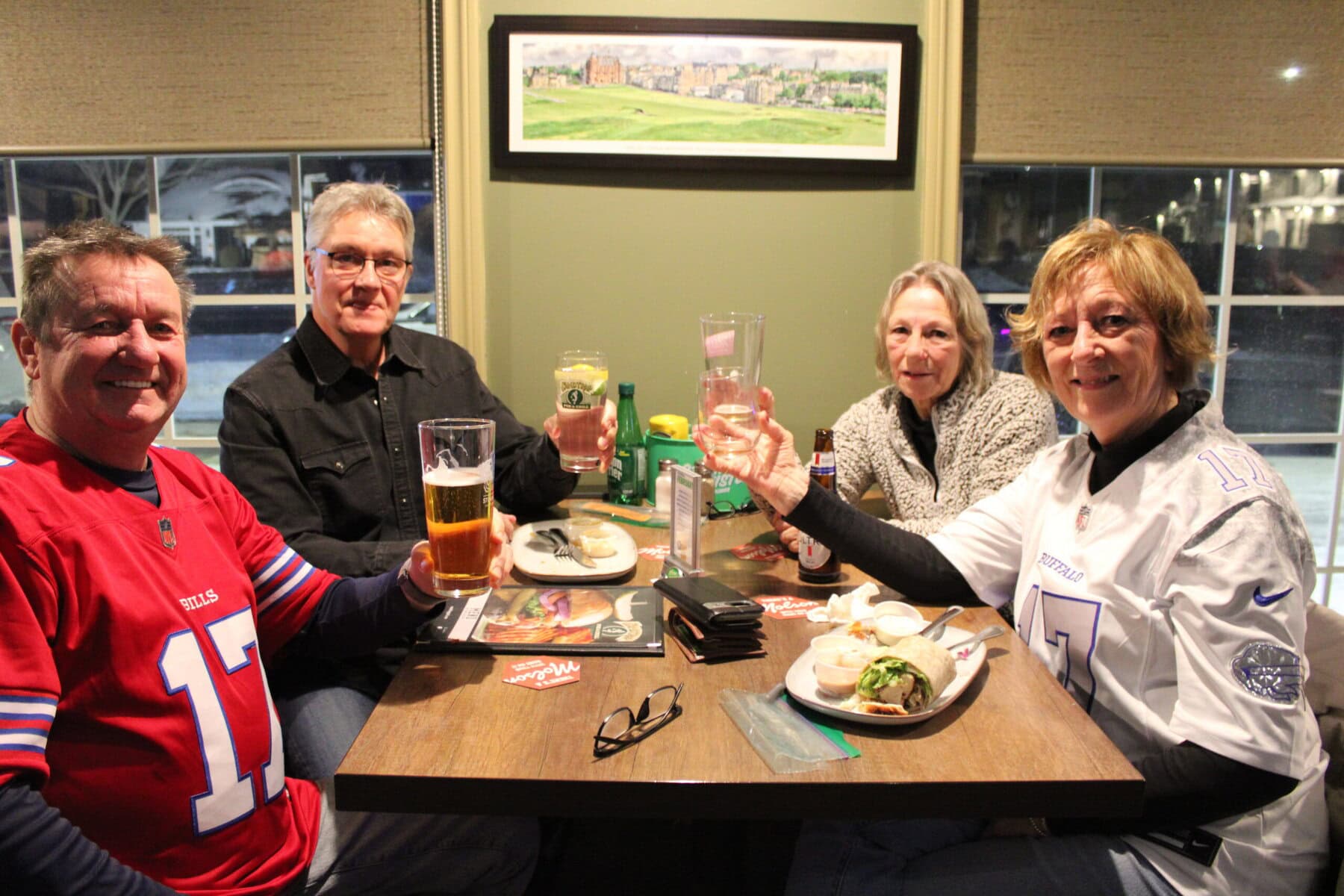Bill Krahn, Tony Dolinski, Denise Wilson and Dawn Krahn were a few of the many NOTLers who came out to the Sandtrap on Sunday for the Super Bowl. The Krahns repped the Buffalo Bills with their jerseys.