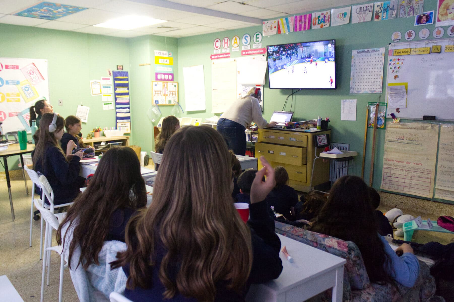 Royal Oak students grades 4 to 8 watched as the Canadian women's hockey team played the Americans at the Olympics on Tuesday.