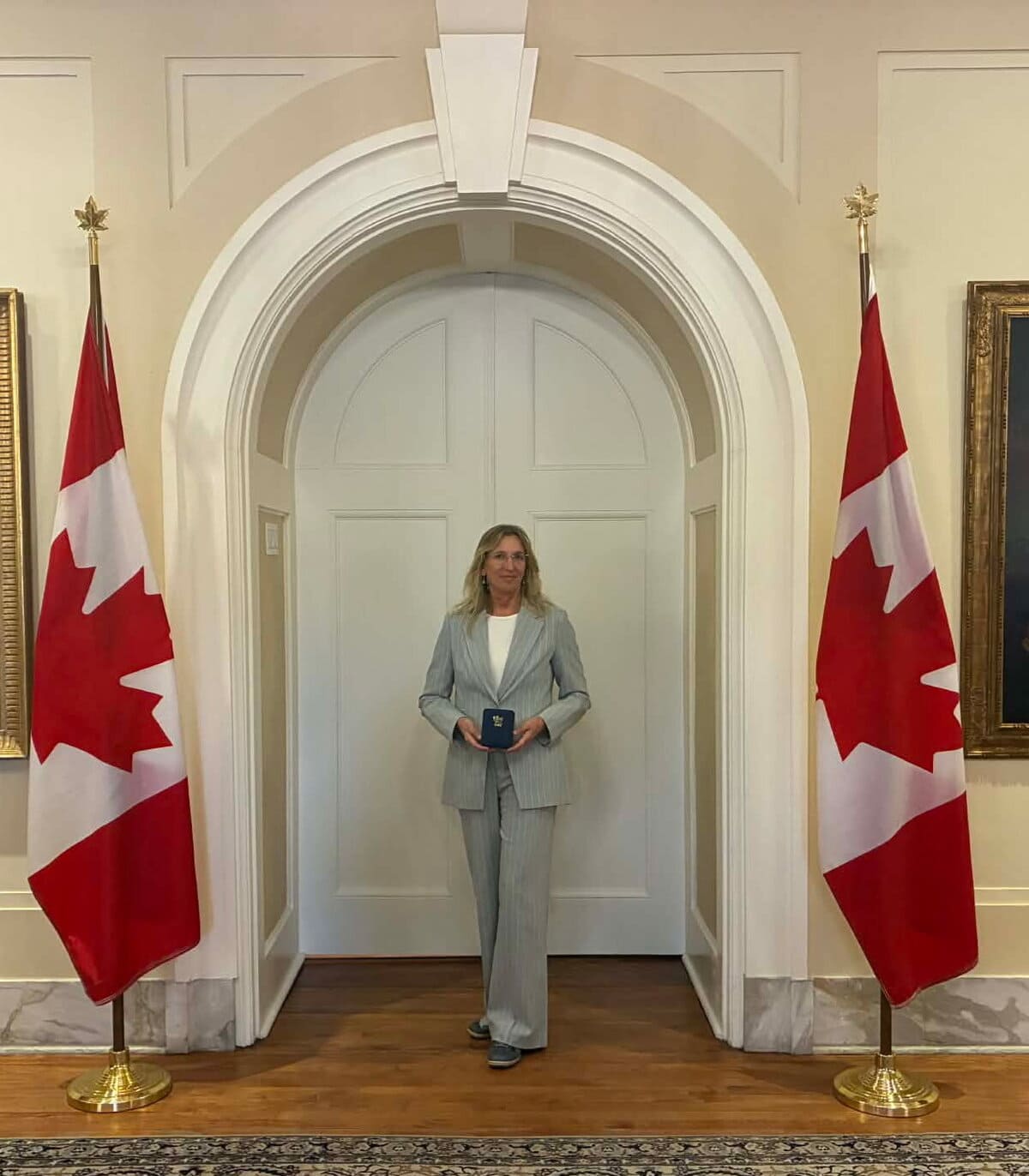 Steffanie Bjorgan with her Meritorious Service Medal (civil division) at Rideau Hall. She says the Governor General's residence is a classy and unpretentious place. "They call it Canada's home and that is what it felt like. It was beautiful," she said.