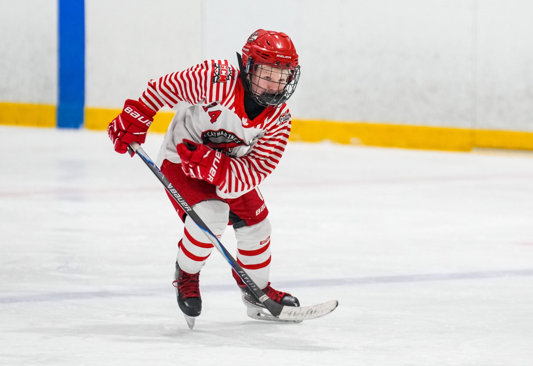 NOTL's Auston Cwiertniewski competes for the Garden City Falcons in the OMHA semifinal in Whitby.