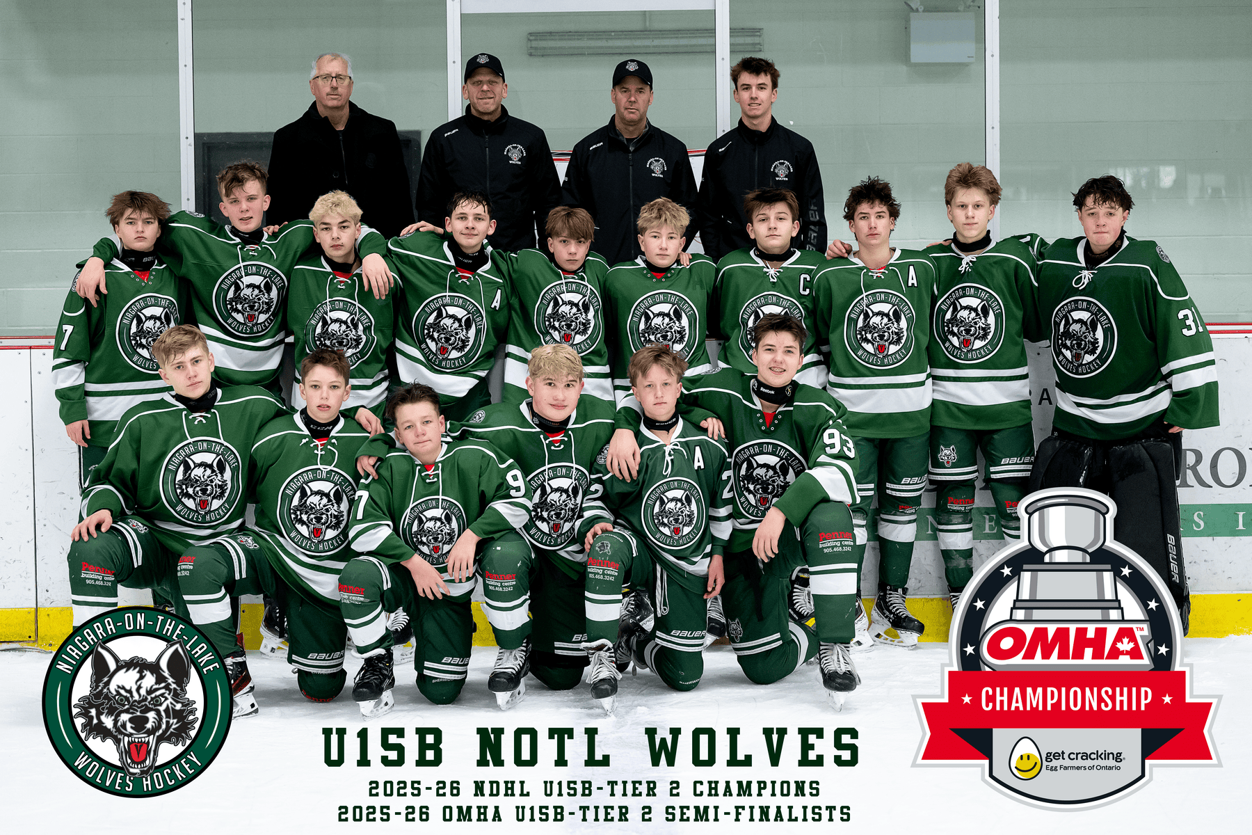 The NOTL Wolves U15 rep team made it to the provincial semifinals last weekend. Front row: Michael Collins, Cian Doyle, Logan Stewart, Ike Good, Henry Buffington and Jake VanSpronsen. Middle: Frank Harper, Easton VanBerkel, Kosta Condos, Lucas Woods, Sam Kallio, Max Plomish, Landon Dick, Dean Olsen, Noah Nickel and Tomas Nolan. Back row: coaches Craig Slack, Ryan Nickel, Rich Andres and Easton Andres.