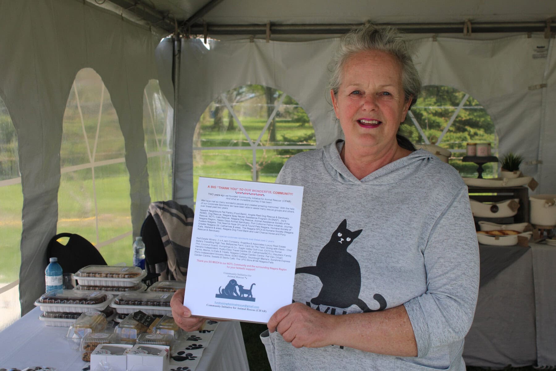 Tanya Rice of Community Initiative for Animal Rescue at Reif Estate Winery’s Mother’s Day Market. The group fundraises for local animal rescues and educates the public about spaying, neutering, vaccinations and microchipping as long-term measures to reduce shelter pressure.