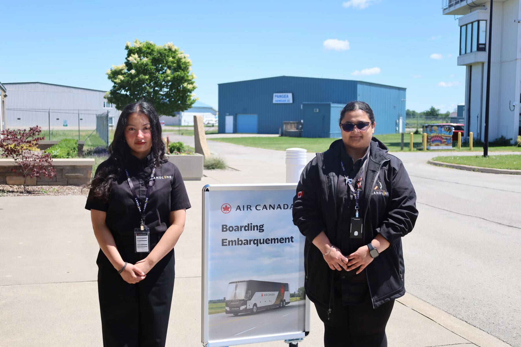 Landline employees Alina Niraula, left, and Mehak Kapoor were on hand Monday for the first day of Air Canada Landline service at Niagara District Airport.