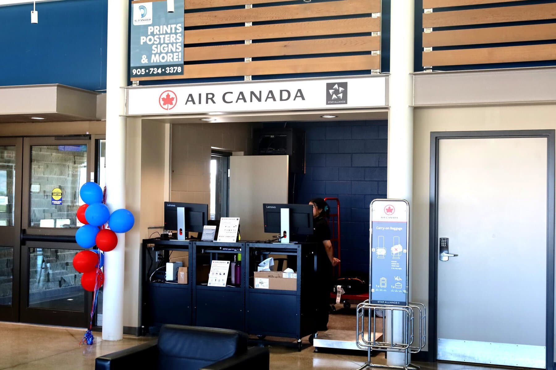Air Canada’s new office space inside Niagara District Airport serves as the check-in area for passengers using the Landline bus connection to Pearson.