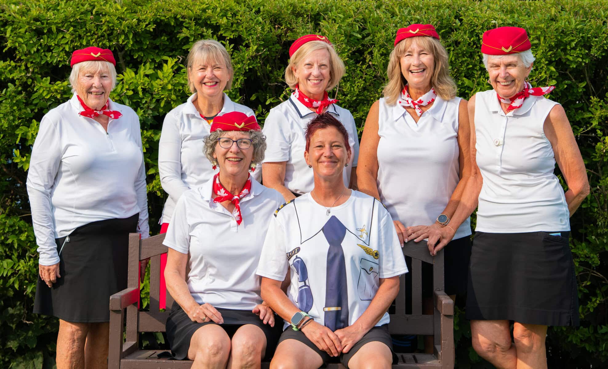 The flight crew who helped organize this year's NOTL Women's Invitational tournament included: seated Carolyn Porter and Tracey Peters, and standing, Judy Mantle, Yolanda Henry, Cathy Murray, Cathy Taylor and Gayle Tanner. 