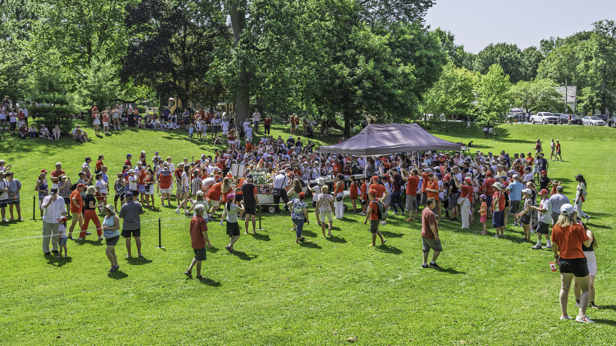 Despite the blistering heat, plenty of people turned out to Simcoe Park for this year's Canada Day celebration, though Catherine O'Connell notes attendance was down compared to last year.