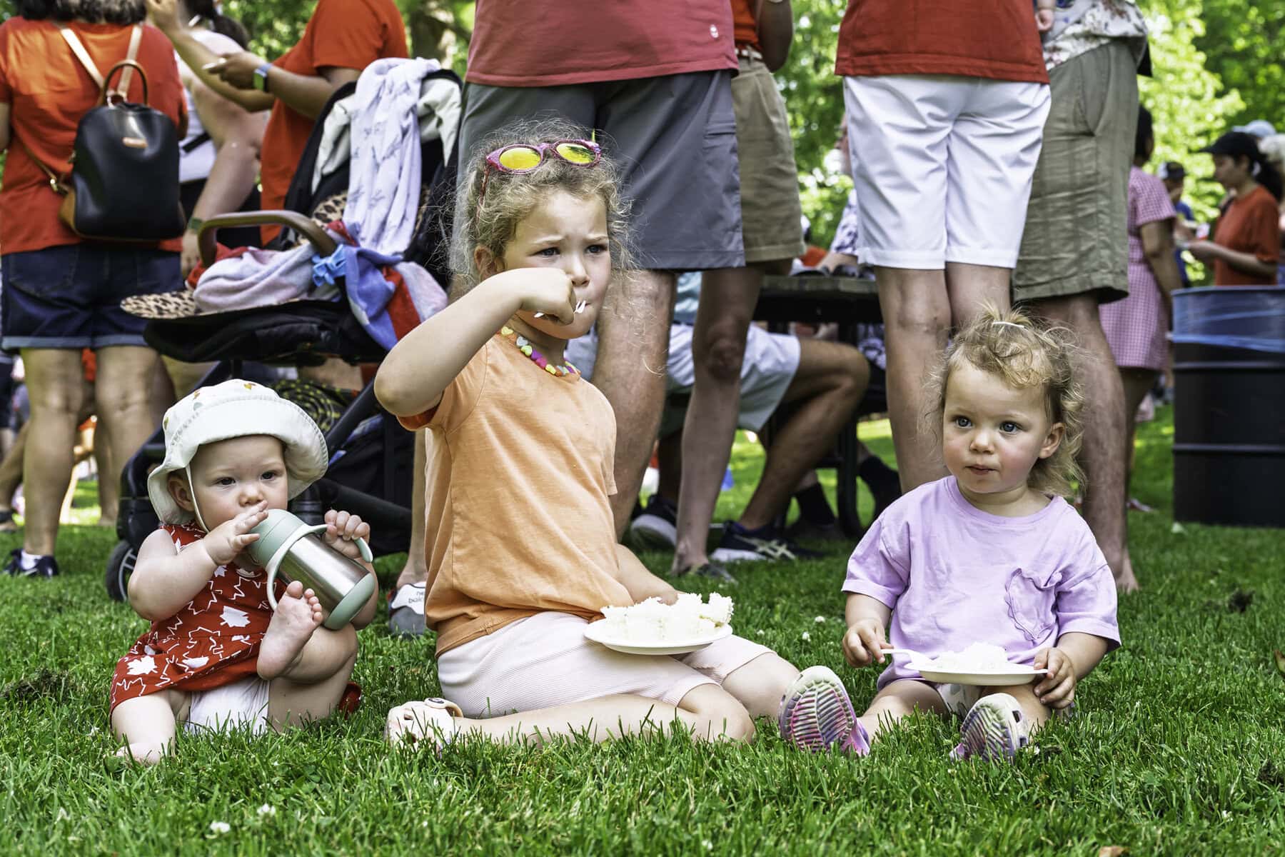 With slices of cake handed out to everyone at the park, it's time to dig in.