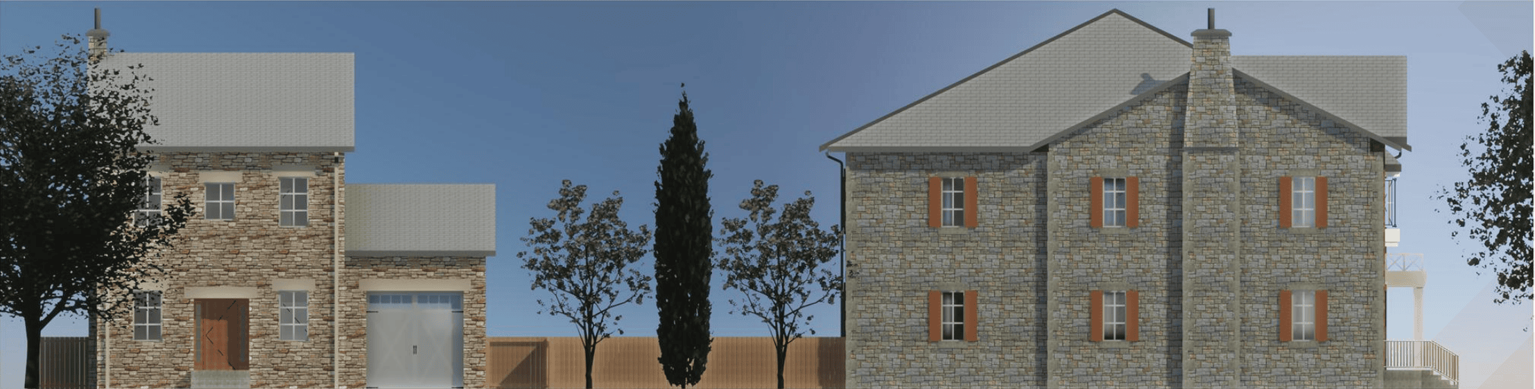 The proposed detached home, left, would have faced York Road, while the side of the five-unit townhouse block is shown at right. Council rejected the six-home development.