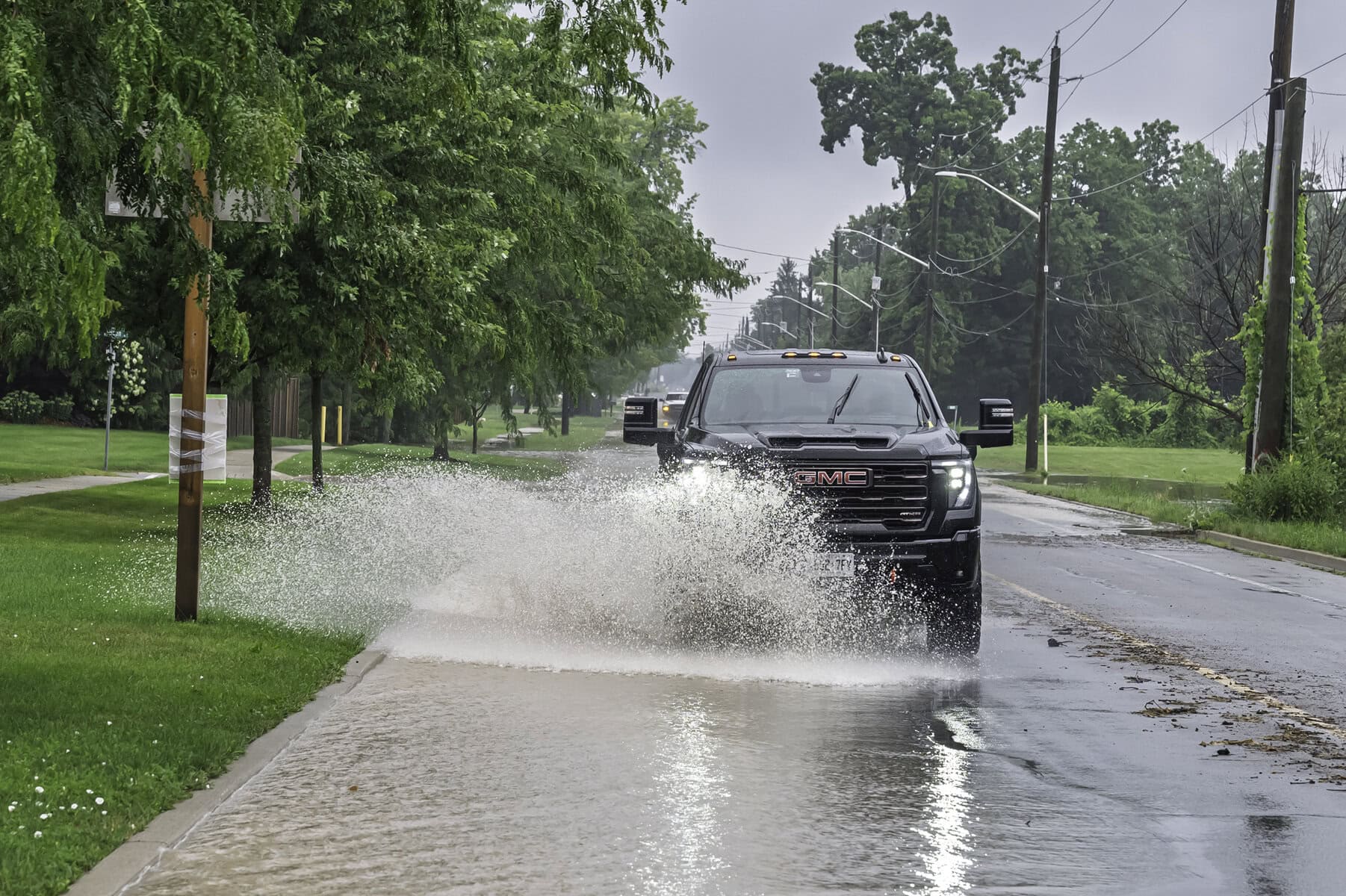 Best to drive carefully and cautiously in Niagara-on-the-Lake today, with roads like this one filled with water.