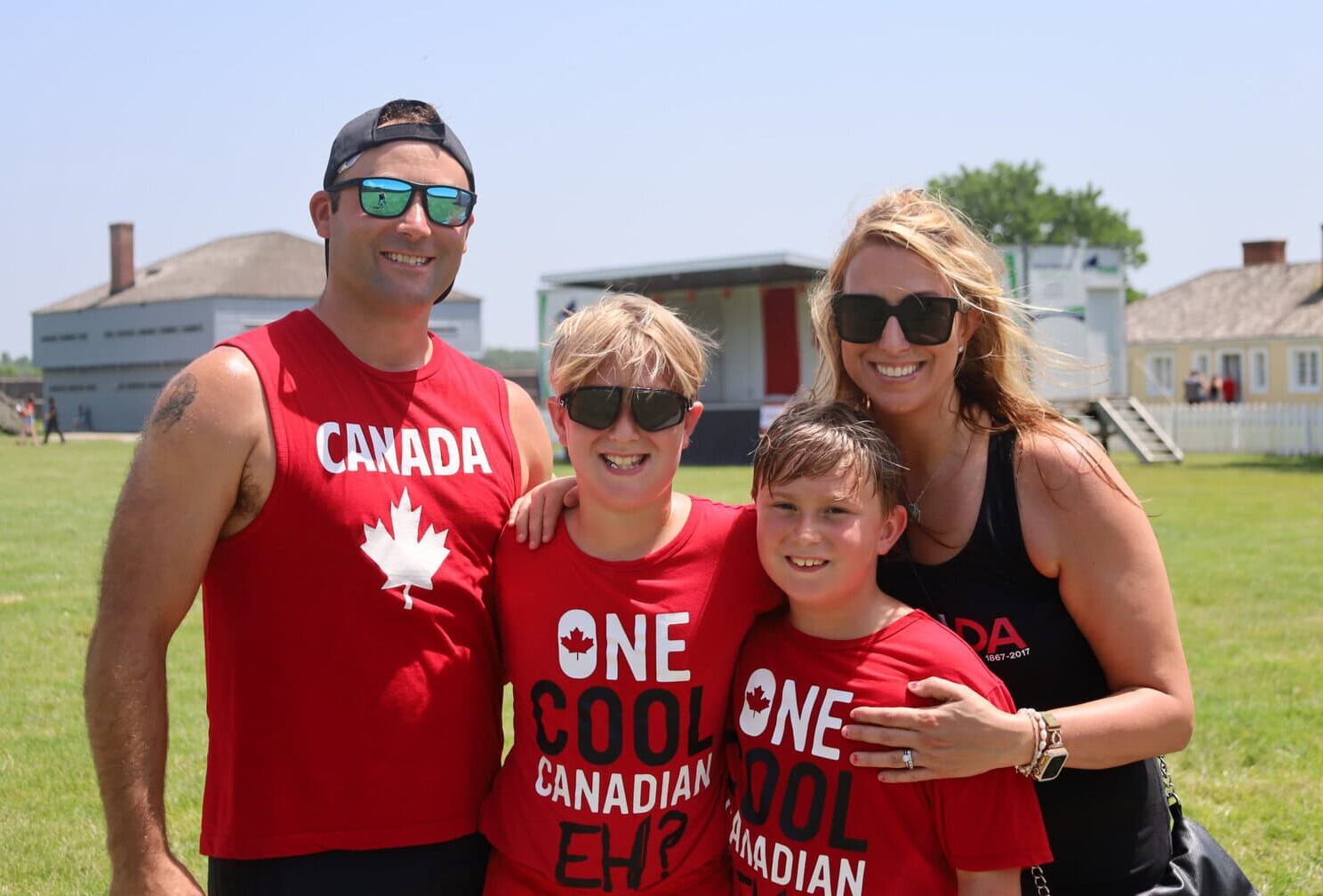 Dominic and Maria Reid, with sons Lucas, left, and Liam, celebrated Canada Day in Niagara-on-the-Lake for the first time at Fort George, where Lucas said the “actual ancient buildings” were part of the draw.