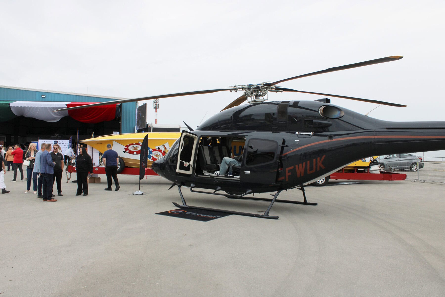 A Bell 429 sits on the tarmac at Niagara District Airport between sightseeing flights over Niagara Falls, which guests at the Hangar Experience paid extra to take.