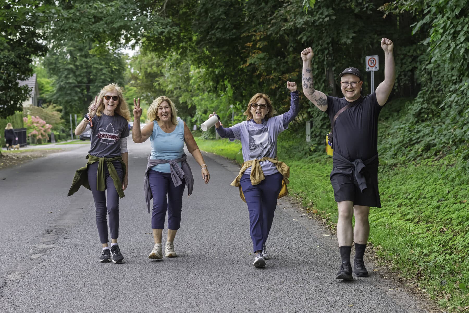 Debb Hodgkinson, Toni Mori, Bobbie Corcoran and Raine Gould feel the spirit of the Terry Fox Run as they walk the trek.