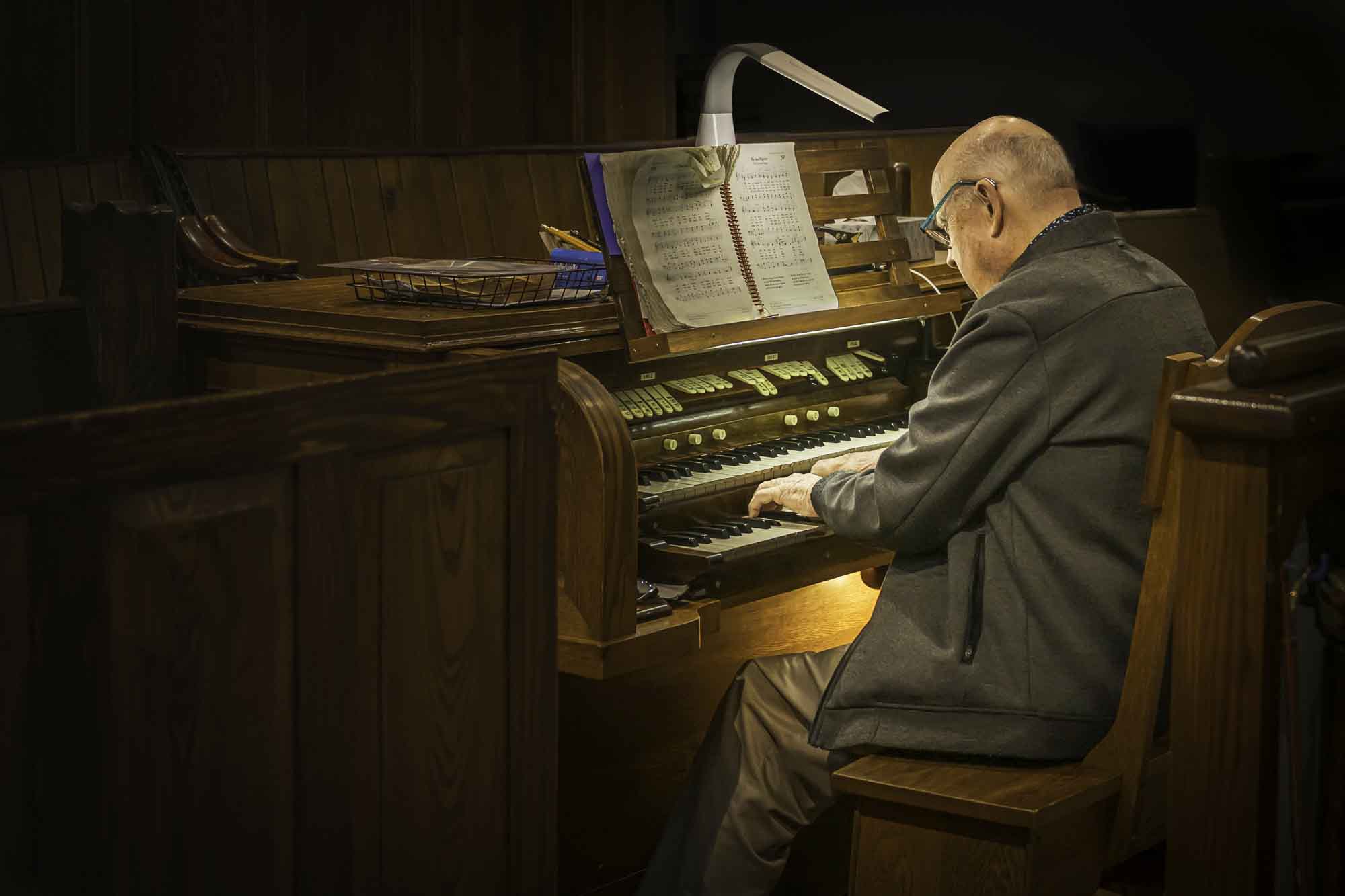 The immense sound of this pipe organ, built by C. Franklin Legge nearly a century ago, fills Grace United Church as it’s being played by David Greaves.