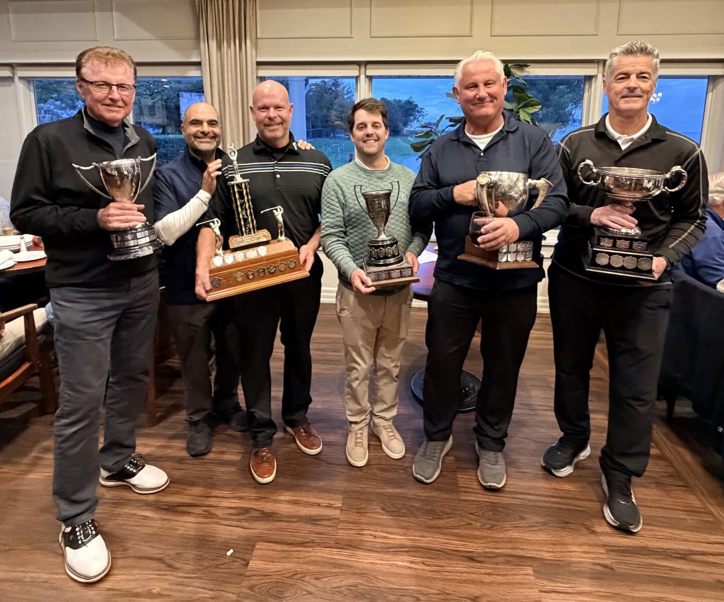 The NOTL Golf Club's men's match play winners for 2026: Dan Regan, (Carmichael Cup), Joe Doria and Rob Reimer (Goldup pairs), Ricky Watson (President's Cup), Patrick Craig (Jim Brown Cup) and Mike Clarke (Wetlauffer Cup). 
