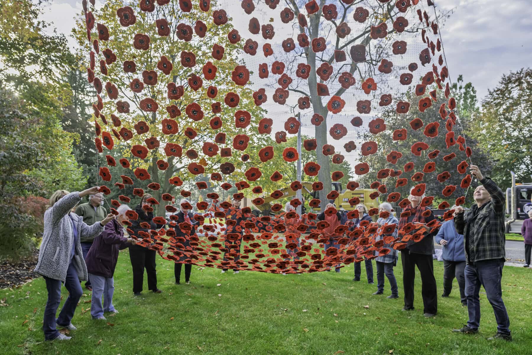 The view from underneath the poppy installation.