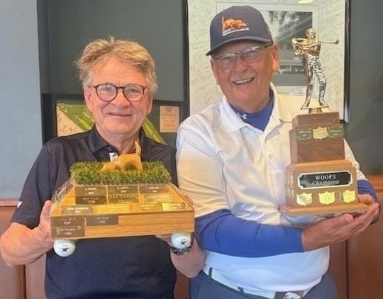 Stein Hansen, left, won the Woofer's Cup and Jim Meszaros, who was one of the Tuesday league's top shooters all season, was the Woofs' Top Dog. 